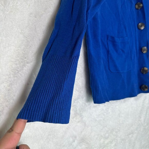 JCP JCPenny Sweater Women 2X Blue Cardigan Pockets Cotton Cashmere Blend Solid - Picture 4 of 11